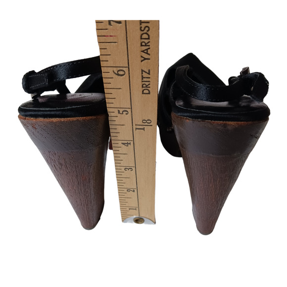 PRADA Wood Heels Black Satin Platform Closed Toe Bronze Studs Size 38.5 - Picture 9 of 14